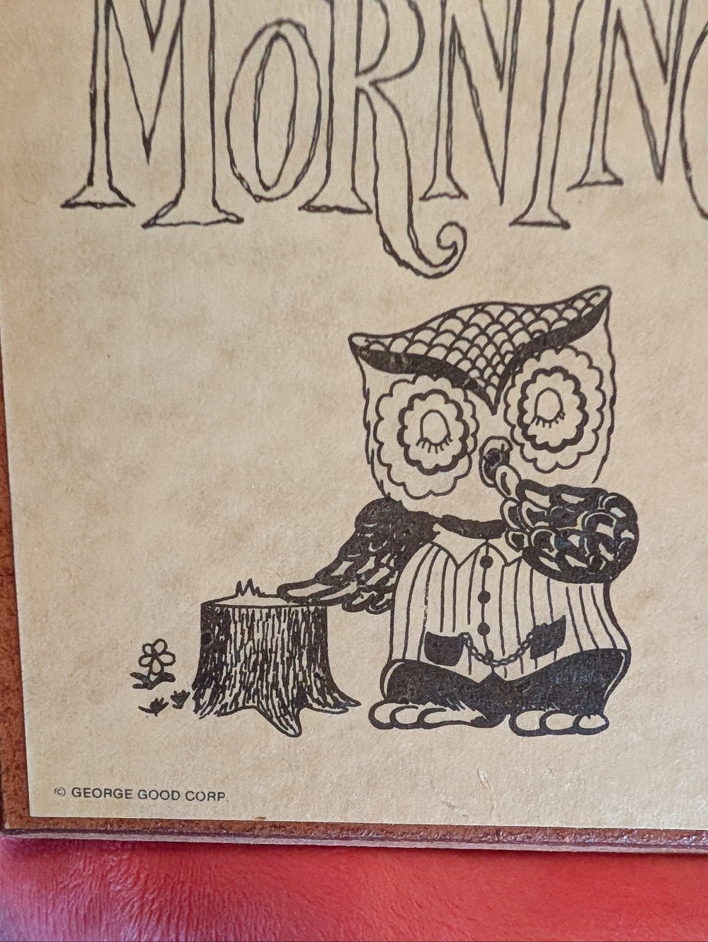 Vintage Owl Plaque Allergic To Mornings